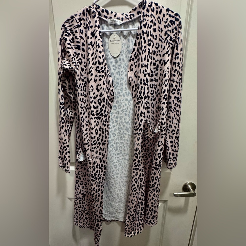 Cream and Black Leopard Print long Cardigan NWT